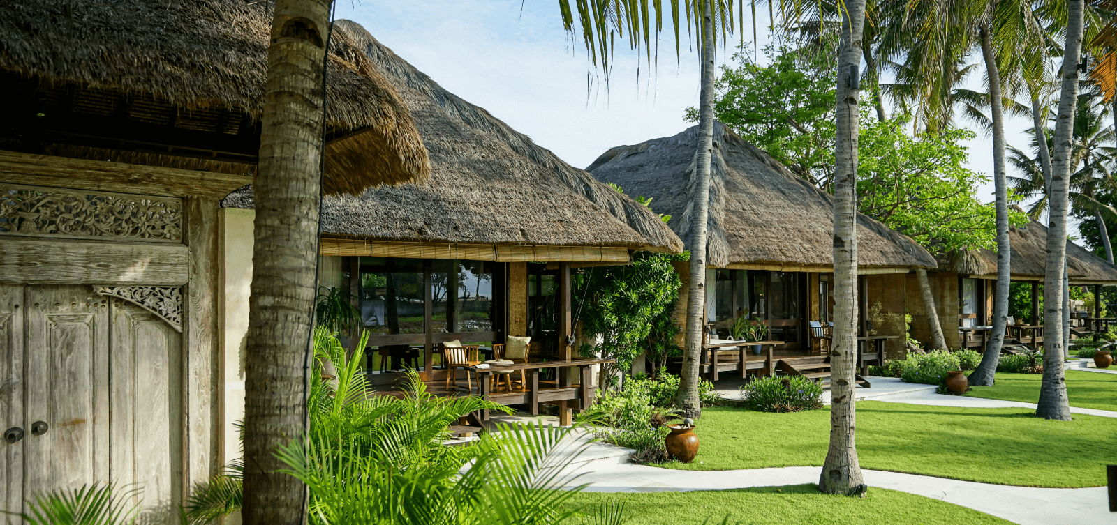 Ocean private pool villas with expansive terraces overlooking serene waters at Pondok Santi Estate, Gili Trawangan.