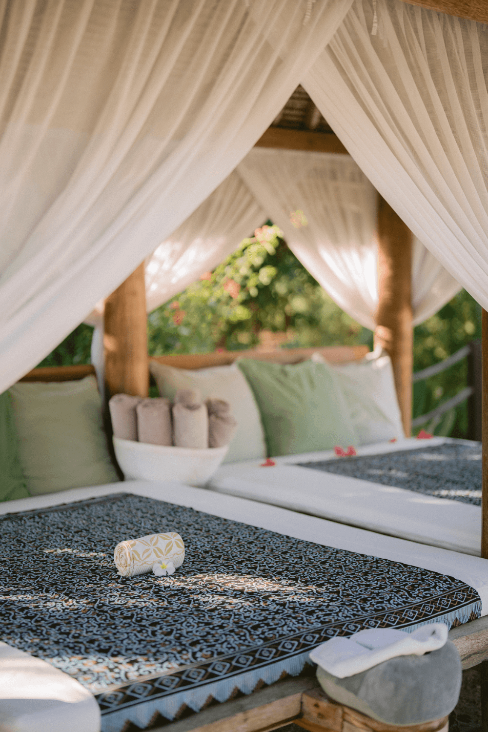 Massage bed set for treatment at Pondok Santi Estate, Gili Trawangan.