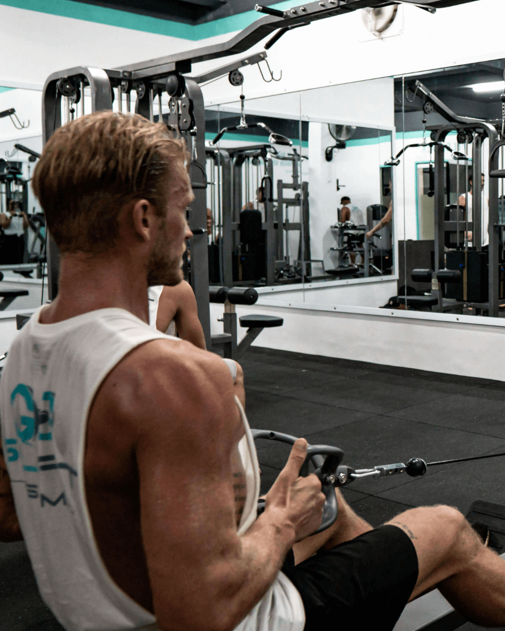 Man exercising at a gym on Gili Trawangan.